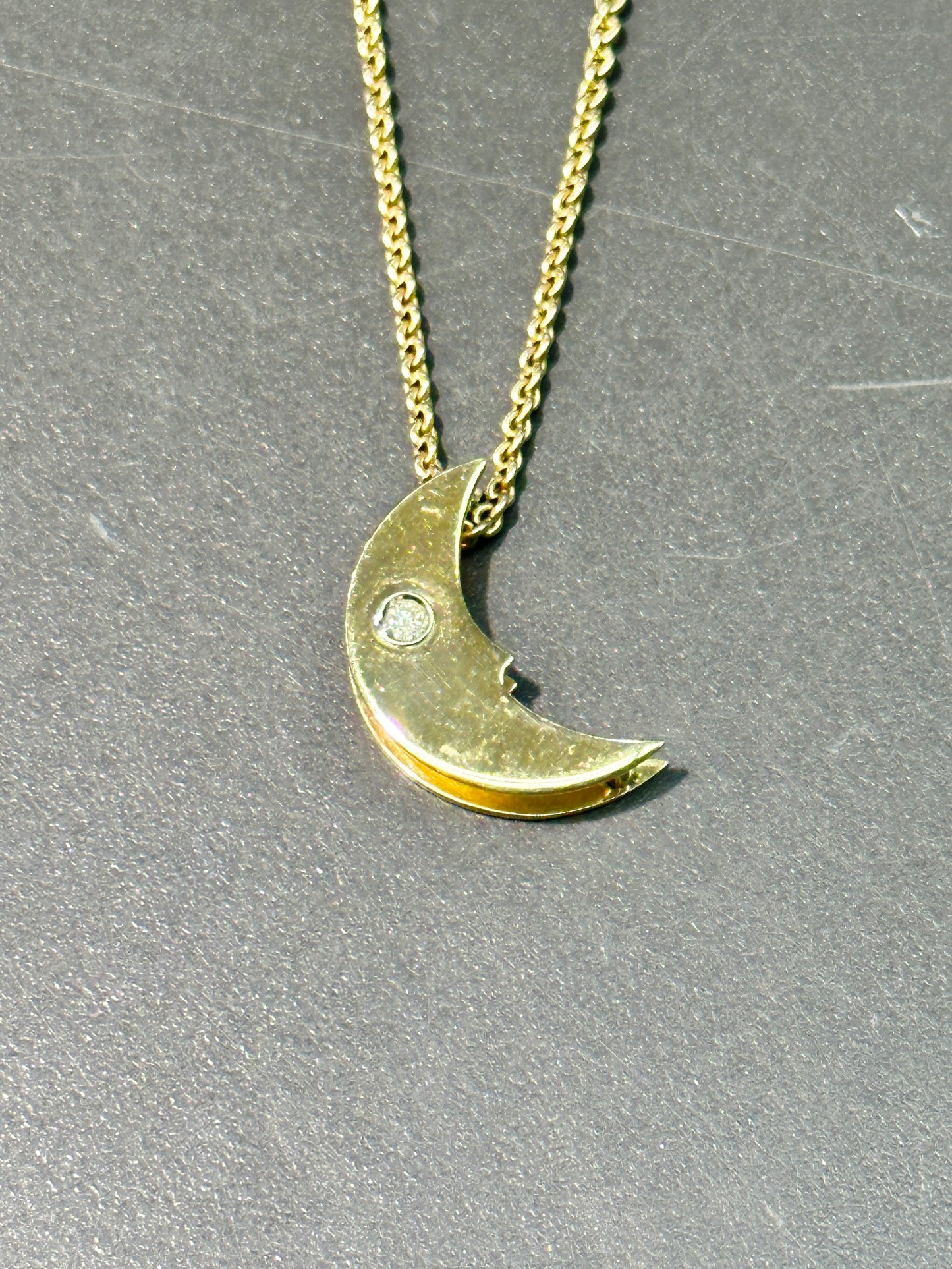 18K Gold Diamond Moon Pendant