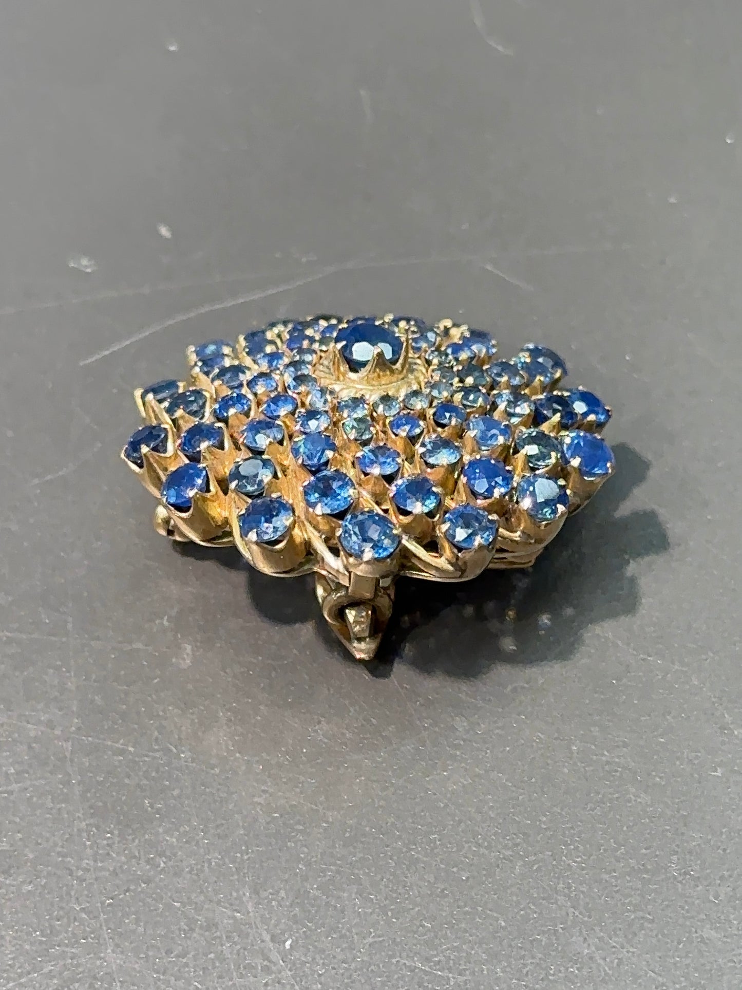 Vintage 14K Gold Sapphire Cluster Brooch Pendant