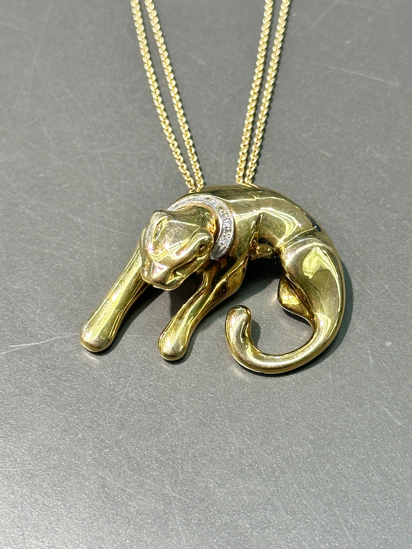 Vintage Italian 18K Gold Diamond Panther Pendant