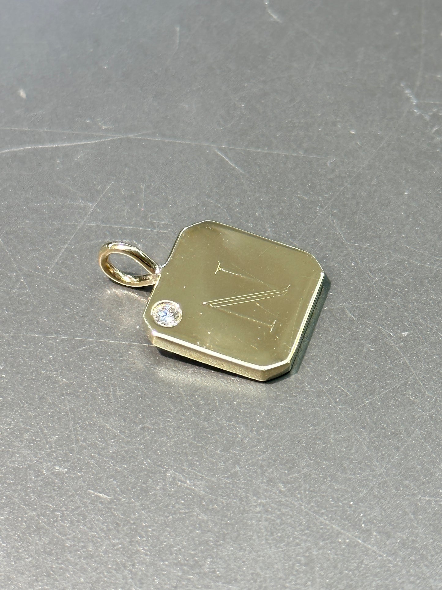 14K Gold N Initial Hexagon Charm