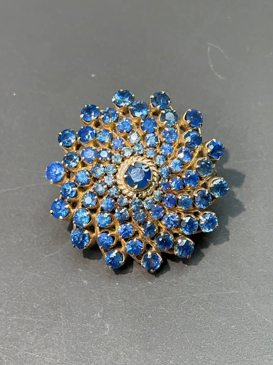 Vintage 14K Gold Sapphire Cluster Brooch Pendant