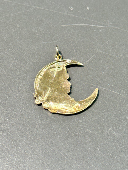 Pendentif femme et croissant Art Nouveau en or 14 carats