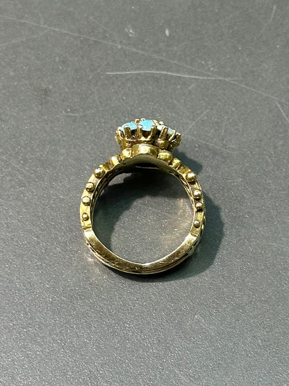 古董 14K 金蛋白石簇戒指