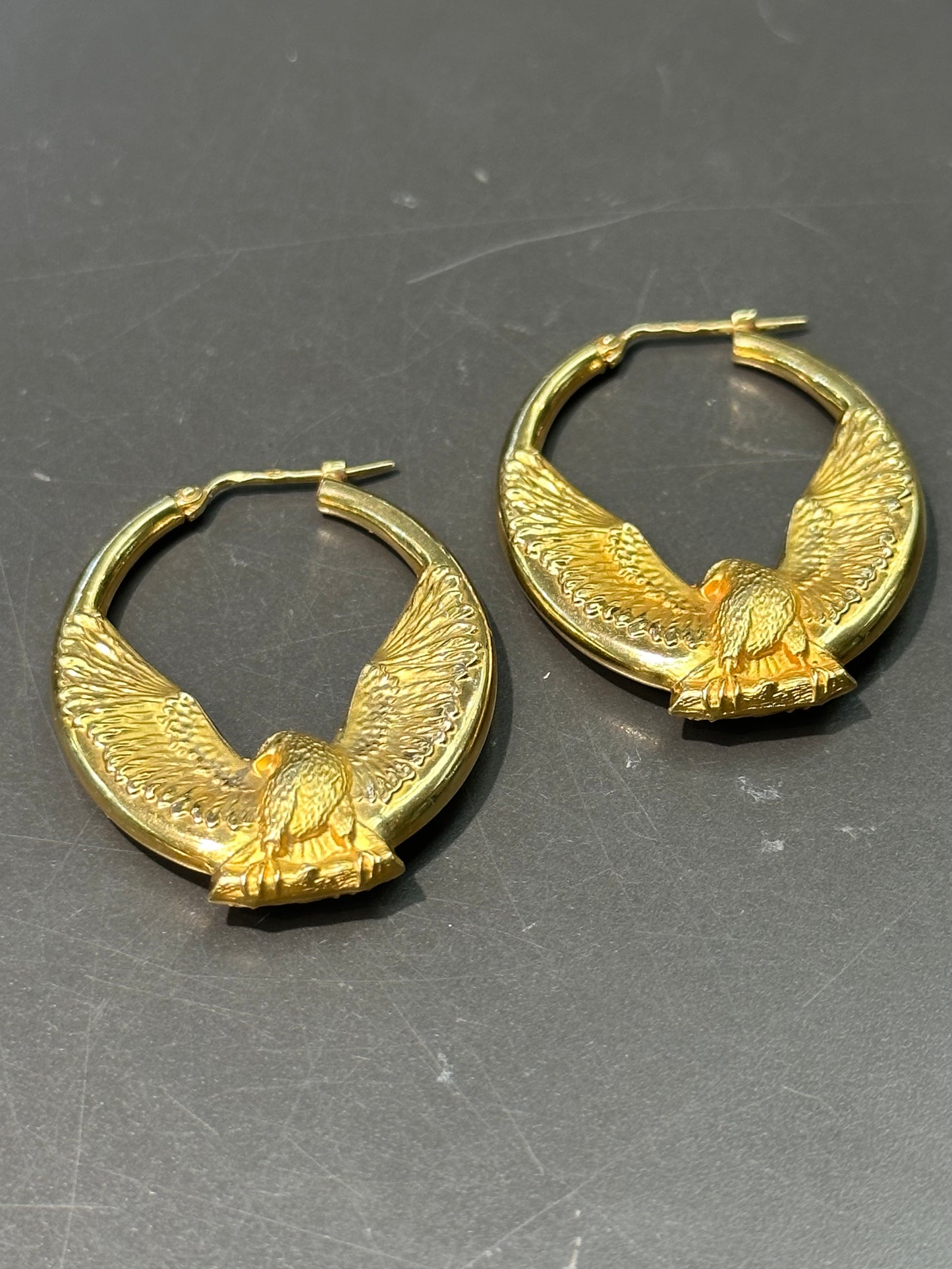 French 18K Gold Eagle Hoop Earring