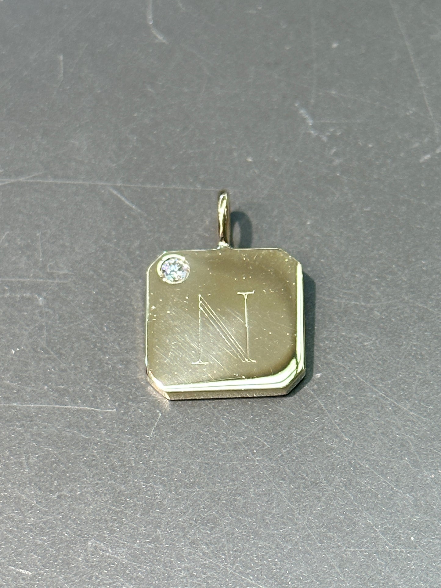 14K Gold N Initial Hexagon Charm