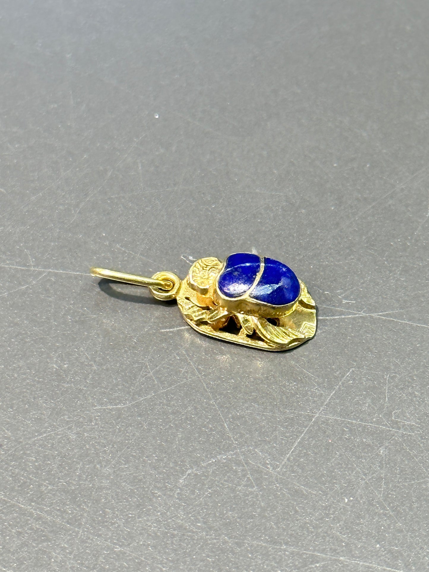 Vintage 18K Gold Lapis Scarab Beetle Charm