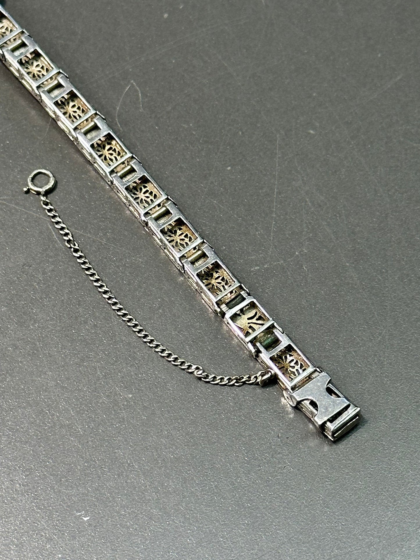 装饰艺术 14K 金钻石花丝手链