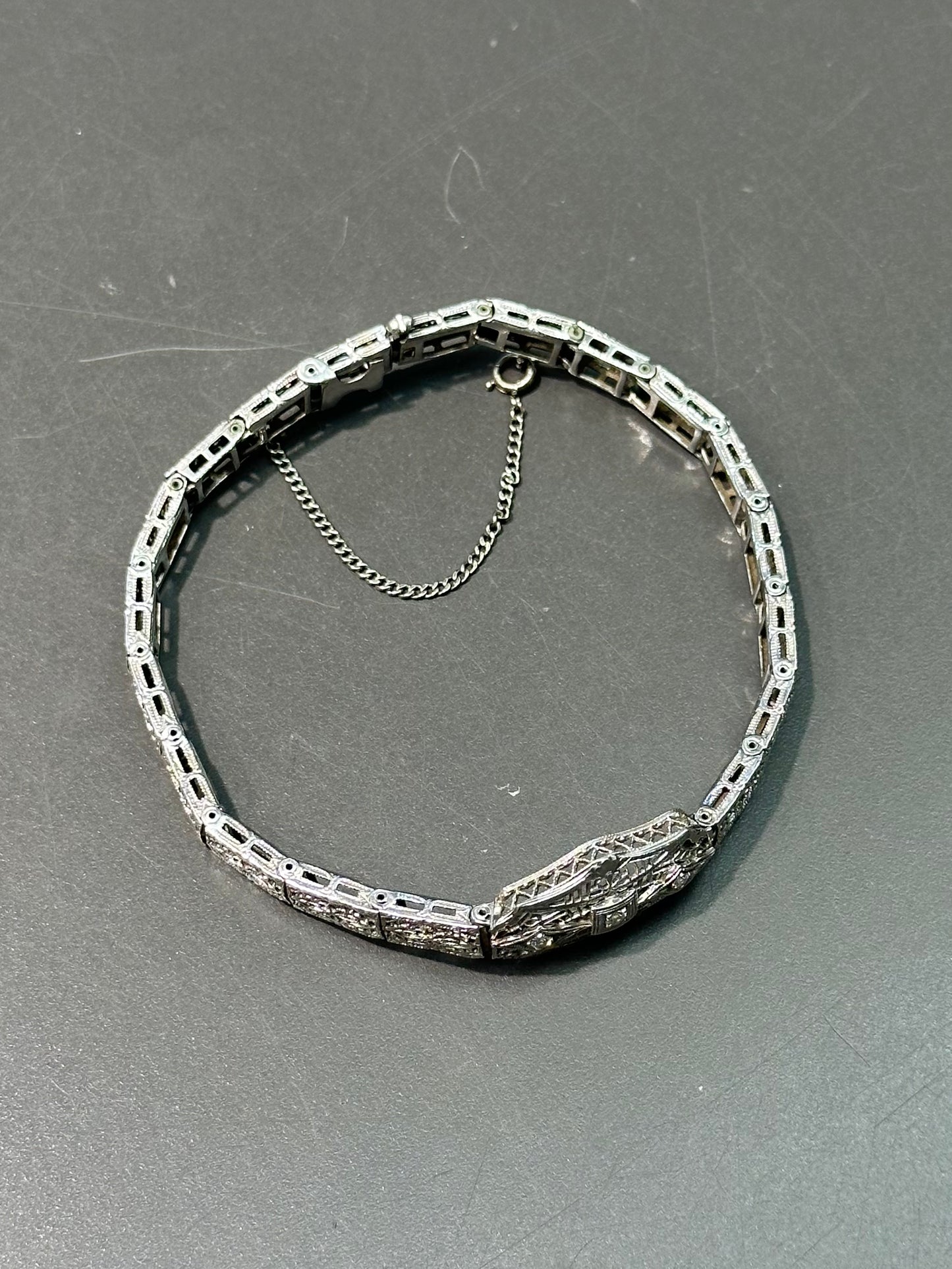 装饰艺术 14K 金钻石花丝手链