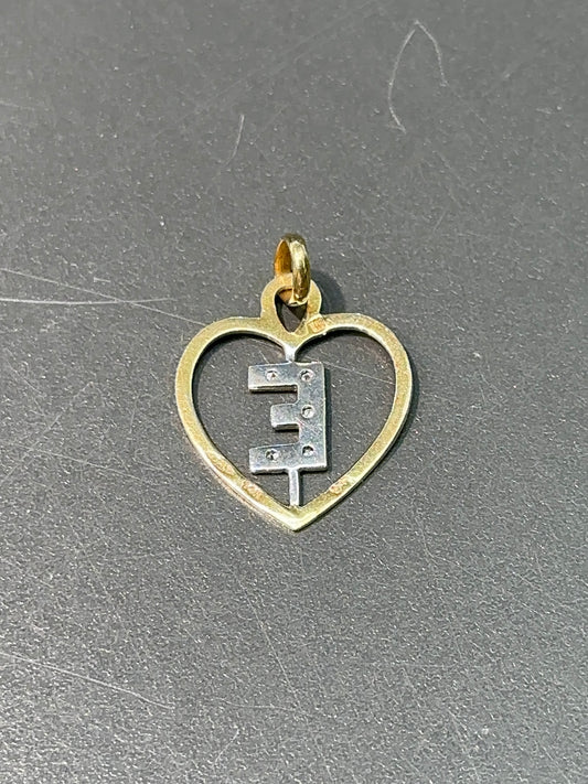 Pendentif diamant à cœur ouvert avec initiale « E » italienne en or 14 carats