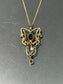 Art Deco 14K Gold Lavaliere Garnet Peridot Diamond Seed Pearl Pendant