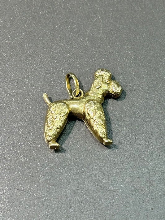 复古 14K 金立体镂空贵宾犬吊饰