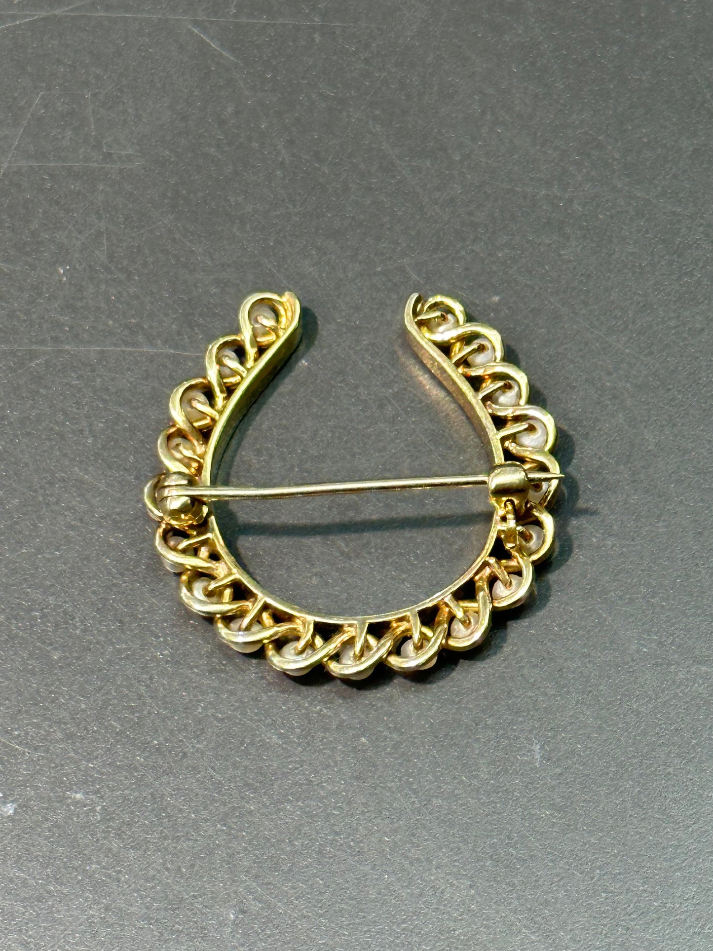 Victorian 14K Gold Pearl Horse Shoe Brooch