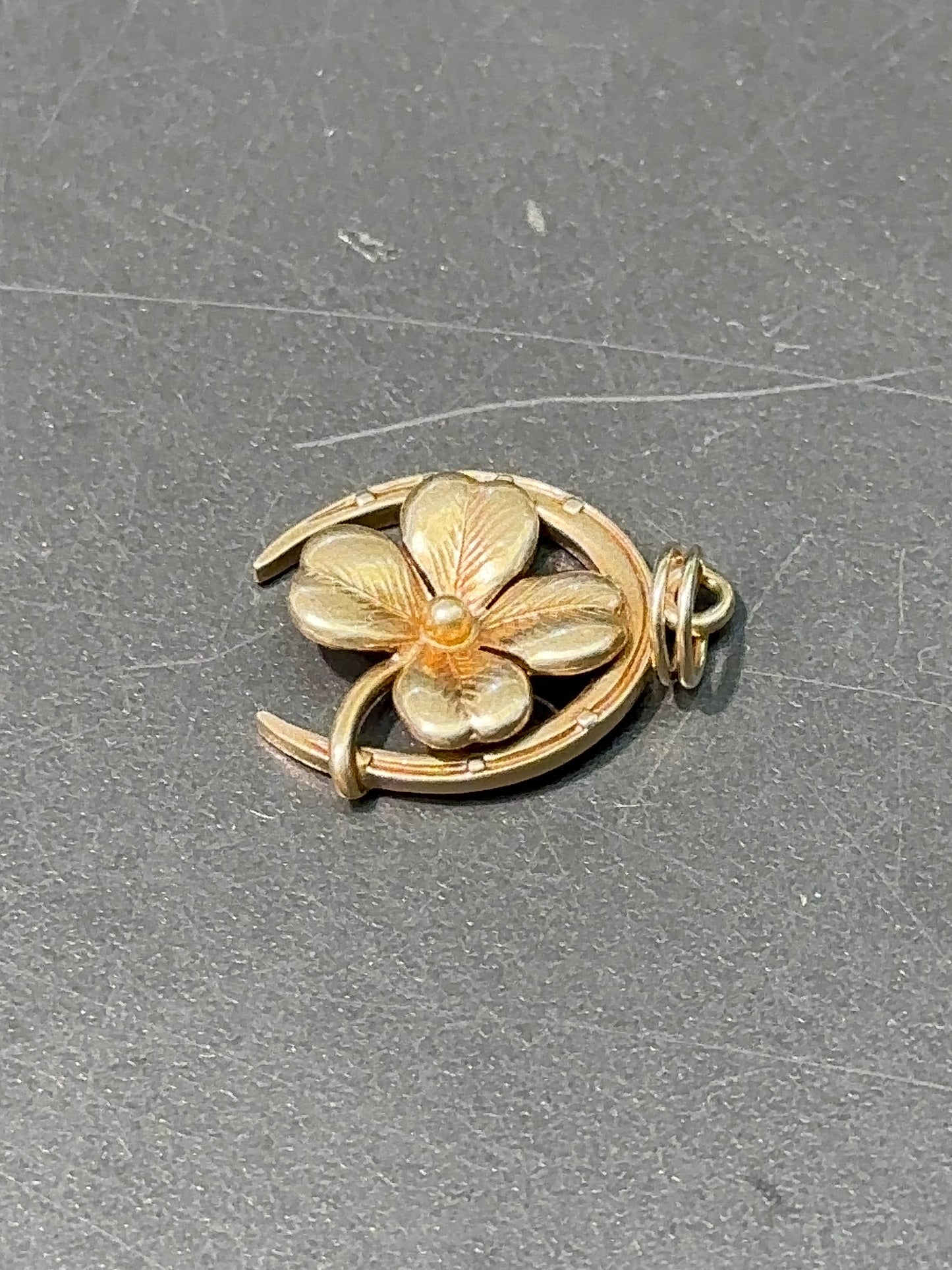 Vintage 14K Gold Lucky Four Lead Clover Horse Shoe Charm