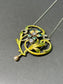 Art Nouveau 14K Gold Enamel Flower Seed Pearl Pendant with Platinum Chain