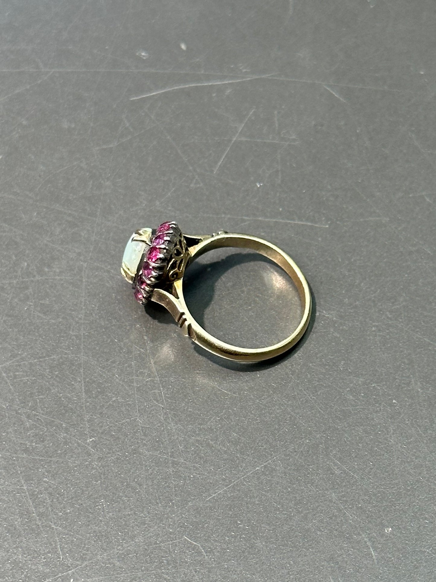 Victorian 14K Gold Ruby and Opal Halo Ring