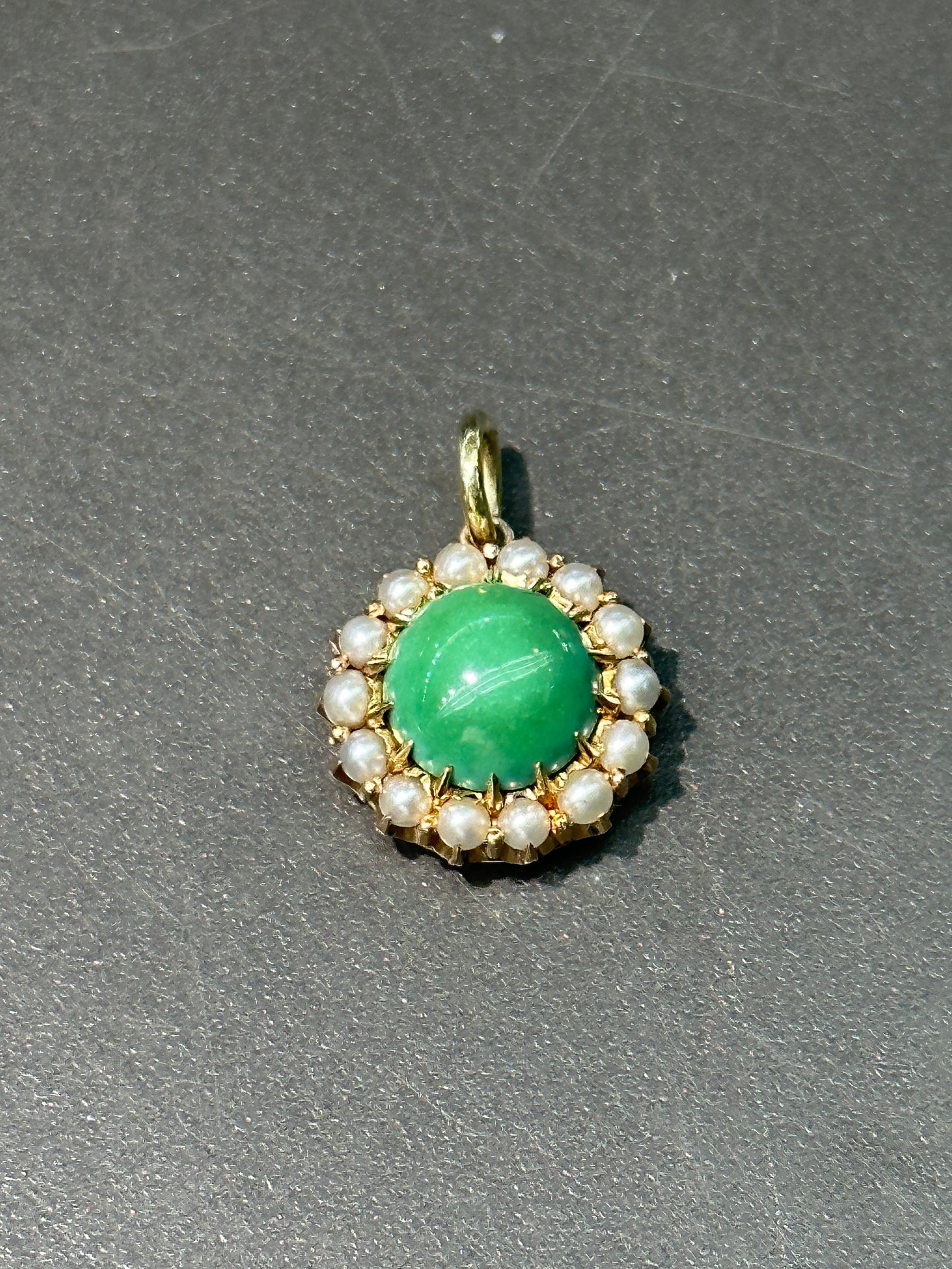 Art Nouveau 14K Gold Turquoise and Seed Pearl Charm