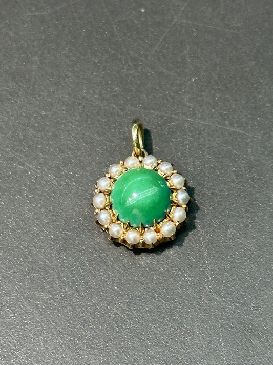 Art Nouveau 14K Gold Turquoise and Seed Pearl Charm