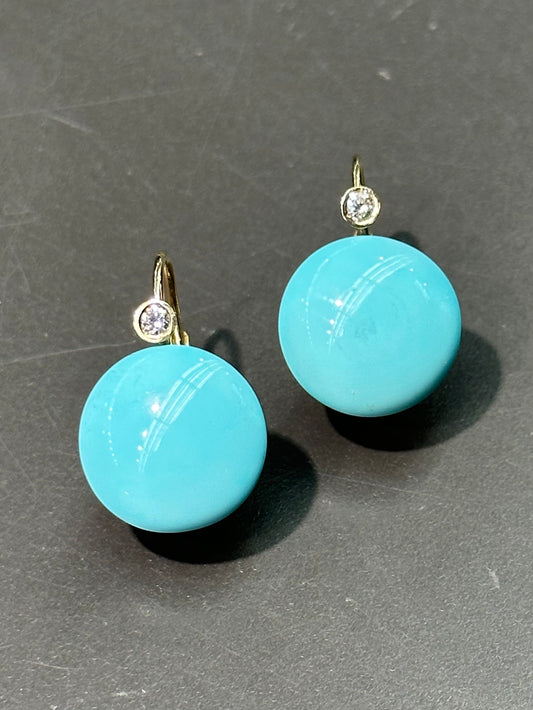 14K Gold Persian Turquoise Diamond Earring