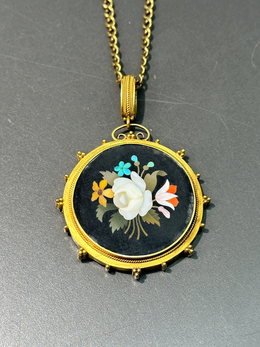 [ON RESERVE] Victorian 14K Gold Pietra Dura Pendant Locket