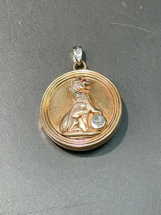 [ON RESERVE] Antique 14K Gold Diamond and Ruby Lion Head Locket Pendant