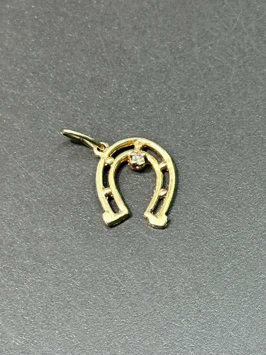 Vintage 14K Gold Diamond Horse Shoe Charm