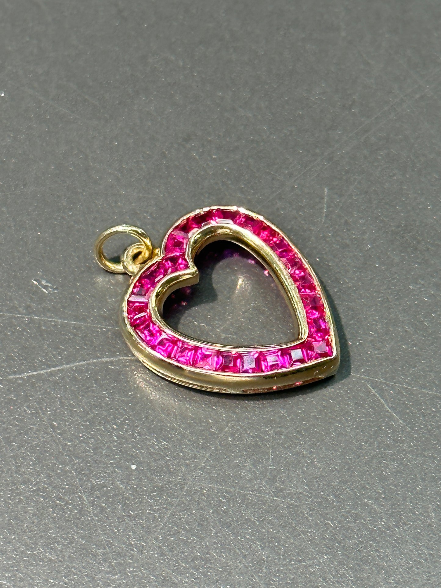 Vintage 14K Gold Ruby Open Heart Pendant