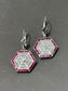 Boucles d'oreilles Art Déco Platine Or 14 carats Rubis Diamant Camphre Verre Hexagone