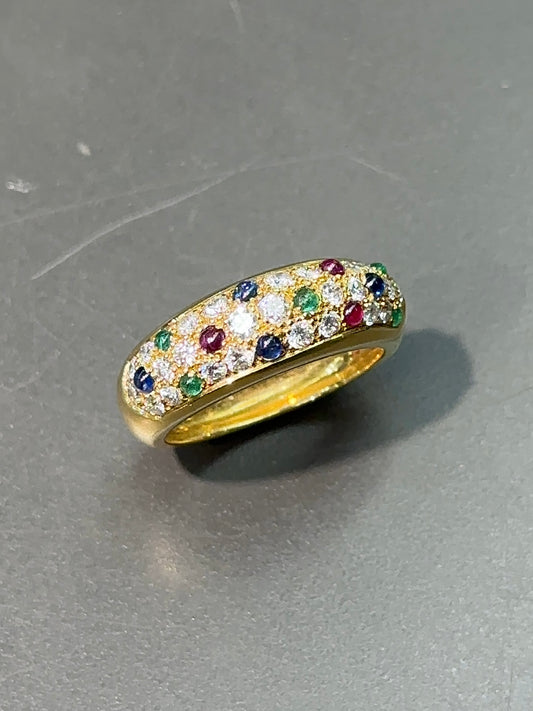 18K Gold Multi-Gemstone Pavé Ring