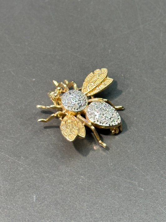 Vintage 14K Gold Diamond Bee Brooch