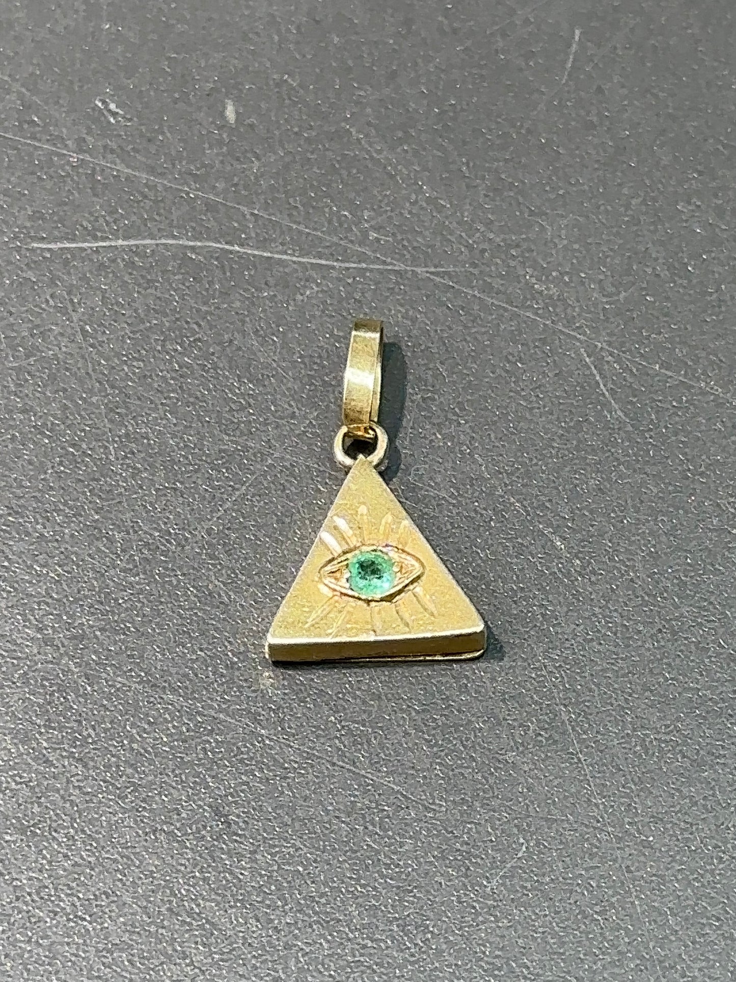 14K Gold Emerald Cubic Illuminati Eye Pendant