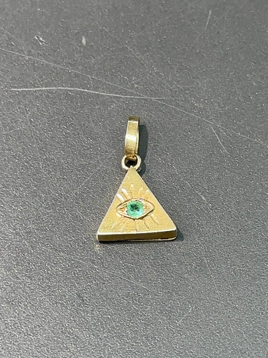 Pendentif œil Illuminati cubique émeraude en or 14 carats