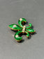 Art Nouveau 14K Gold Green Enamel Fleur-De-Lis Diamond Brooch