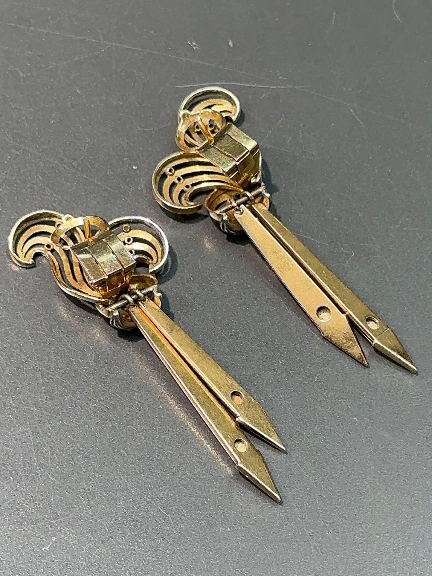 复古 18K 黄金钻石流苏吊坠耳环