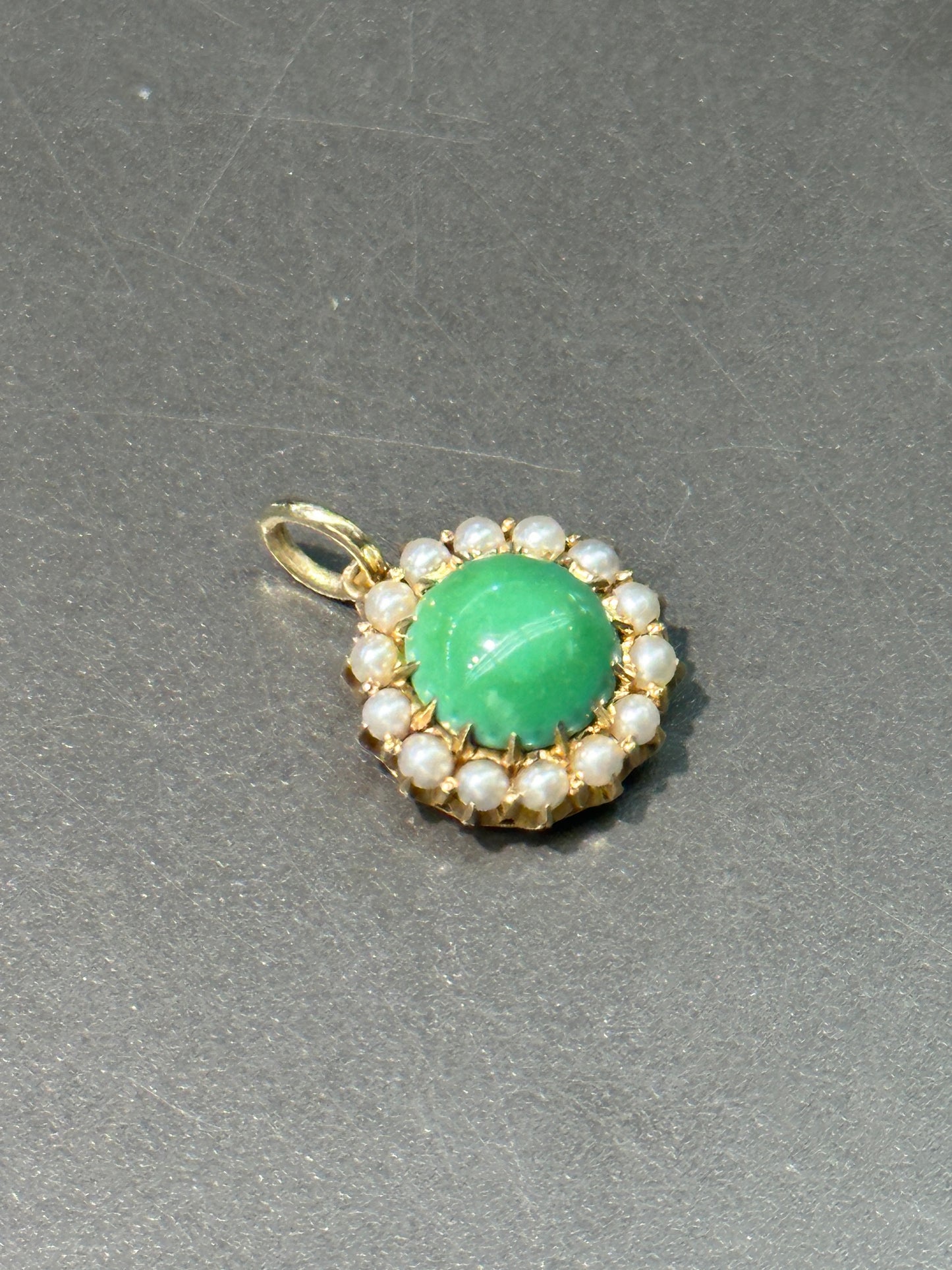 Art Nouveau 14K Gold Turquoise and Seed Pearl Charm