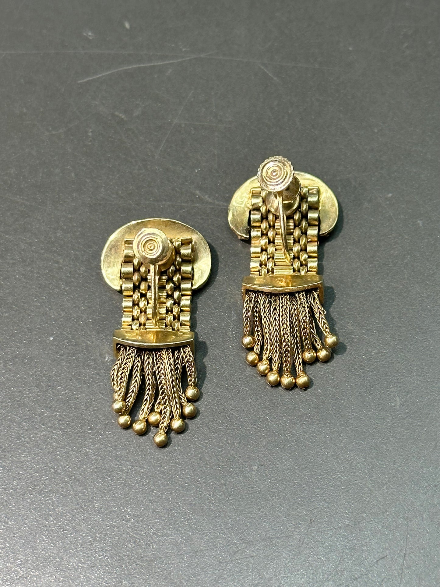 维多利亚风格 14K 金腰带扣吊坠螺丝耳环