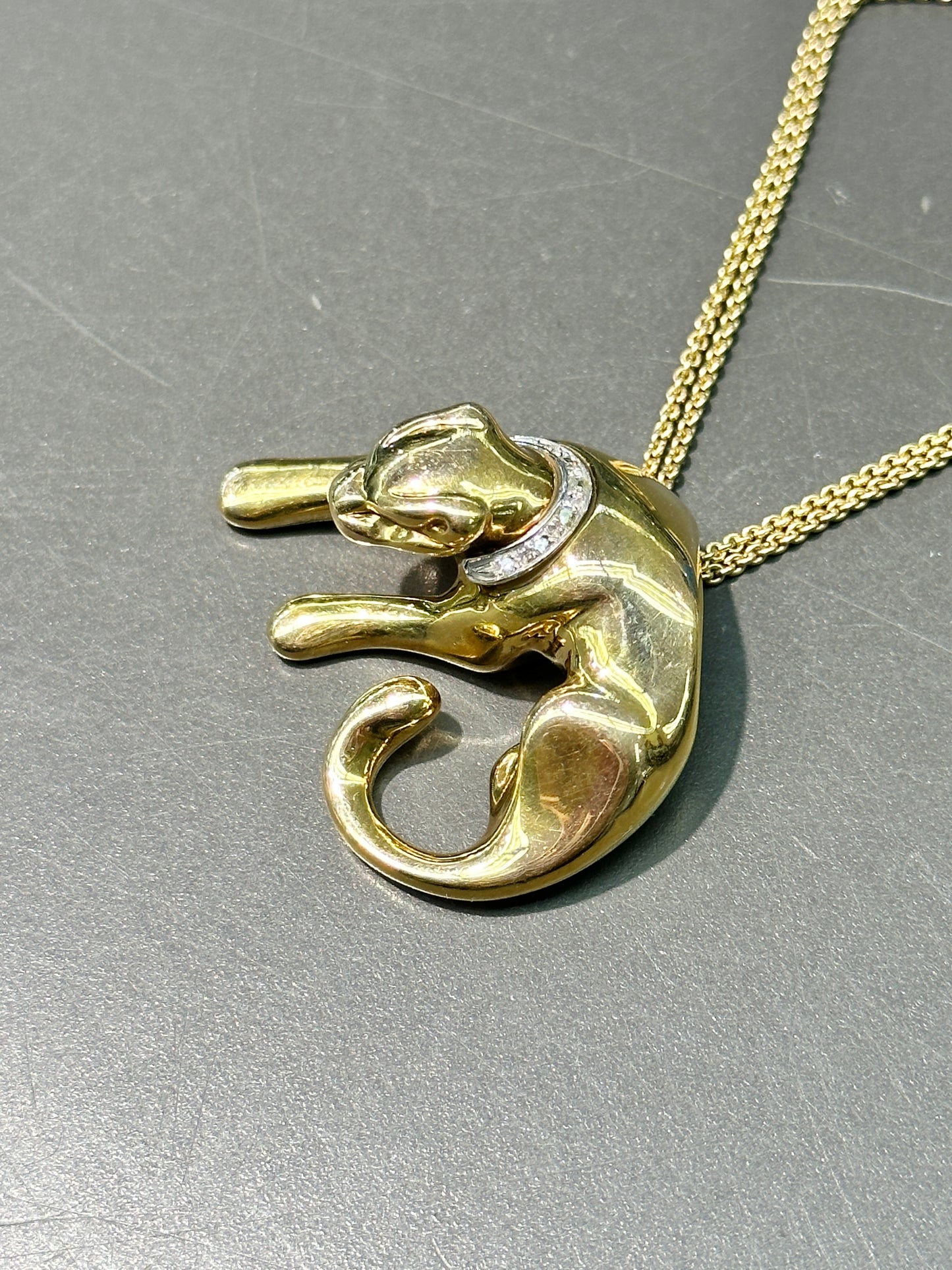 Vintage Italian 18K Gold Diamond Panther Pendant