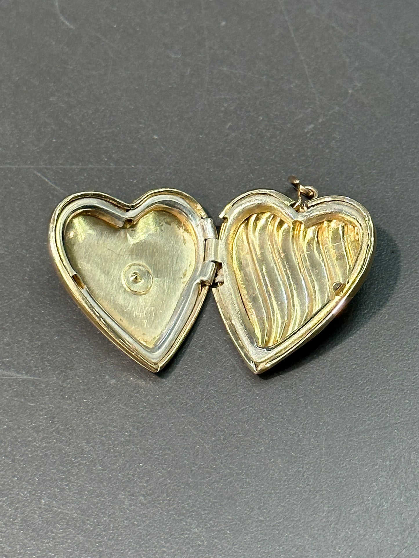 Vintage 14K Gold Large Diamond Heart Star Burst Locket Pendant Charm