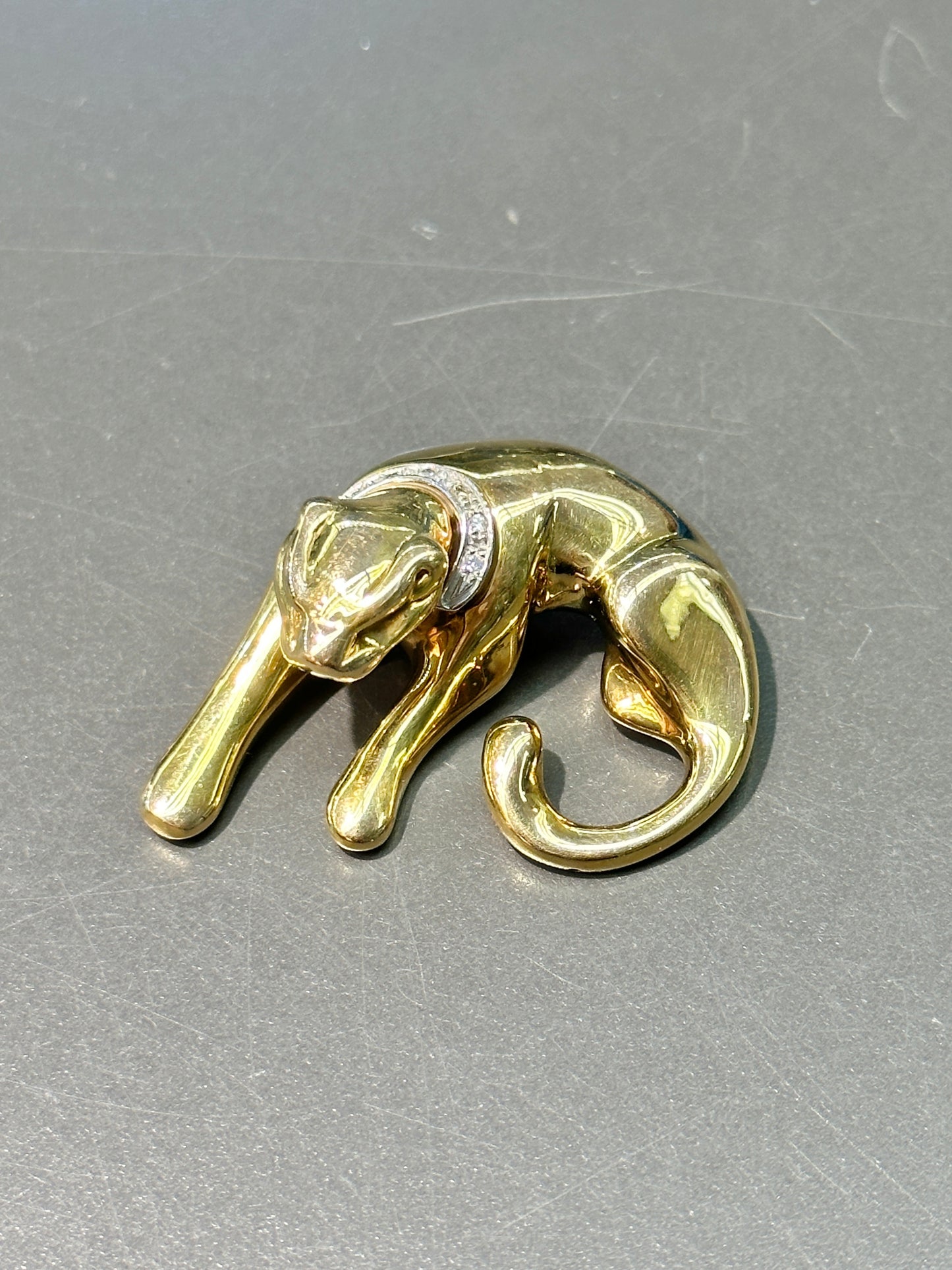 Vintage Italian 18K Gold Diamond Panther Pendant