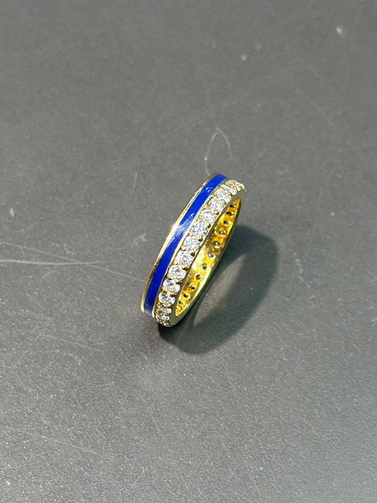 Bague diamant et émail bleu en or 18 carats