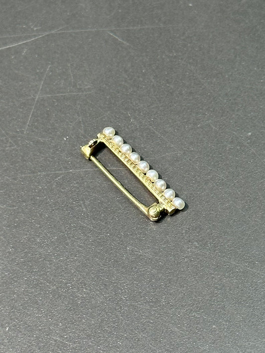 Art Deco 14K Gold Mini Seed Pearl Bar Brooch