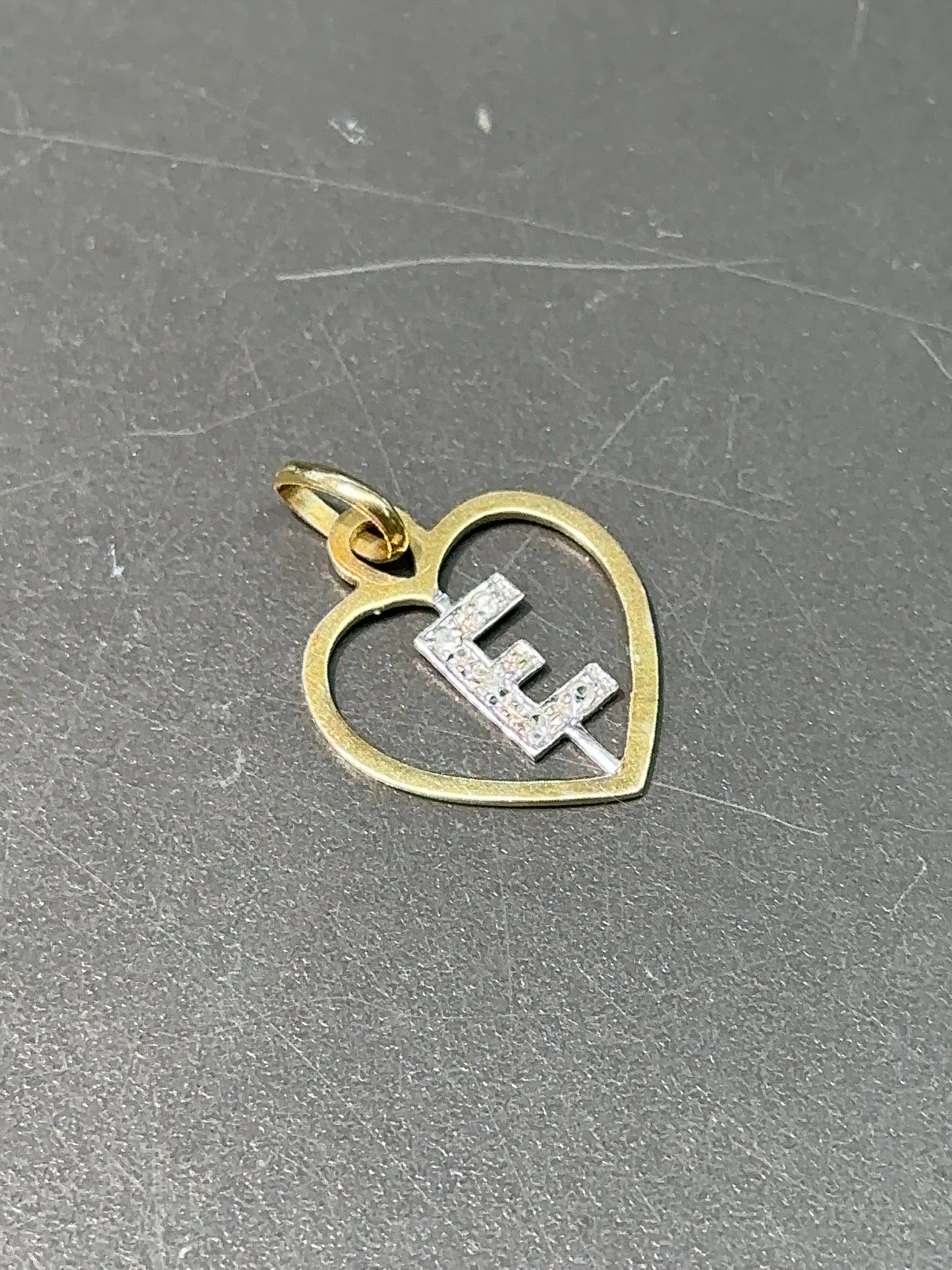 14K Gold Italian “E” Initial Open Heart Diamond Pendant