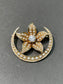 Antique 14K Gold Blooming Lily and Seed Pearl Crescent Brooch 