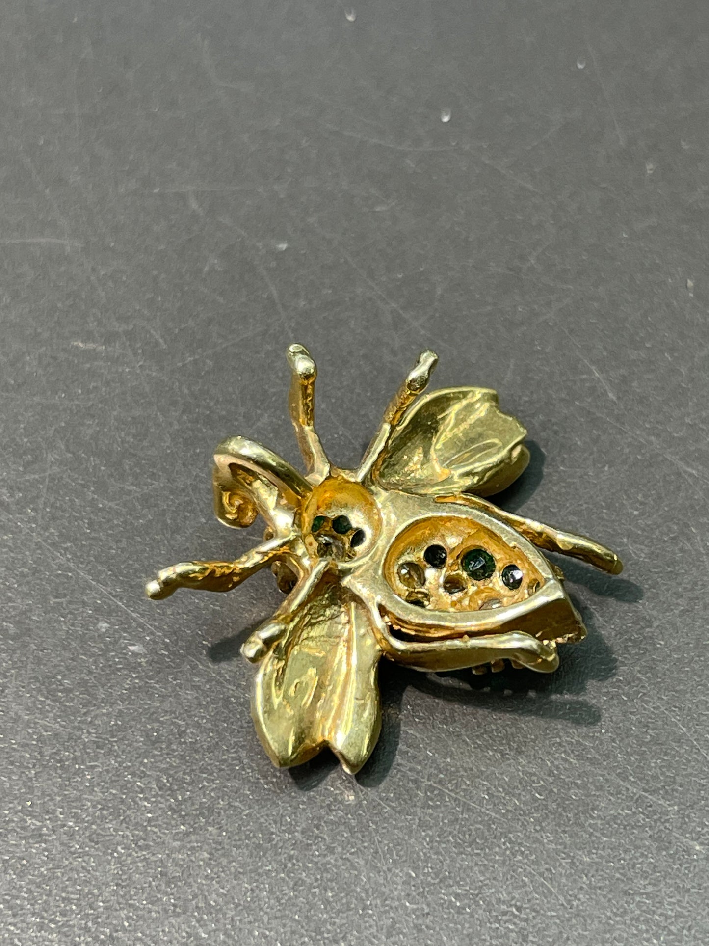 Vintage 14K Gold Emerald and Diamond Bee Pendant