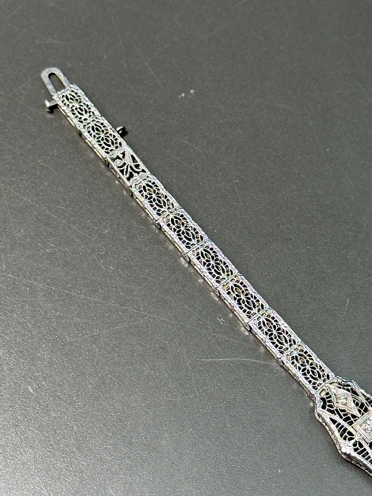 装饰艺术 14K 金钻石花丝手链