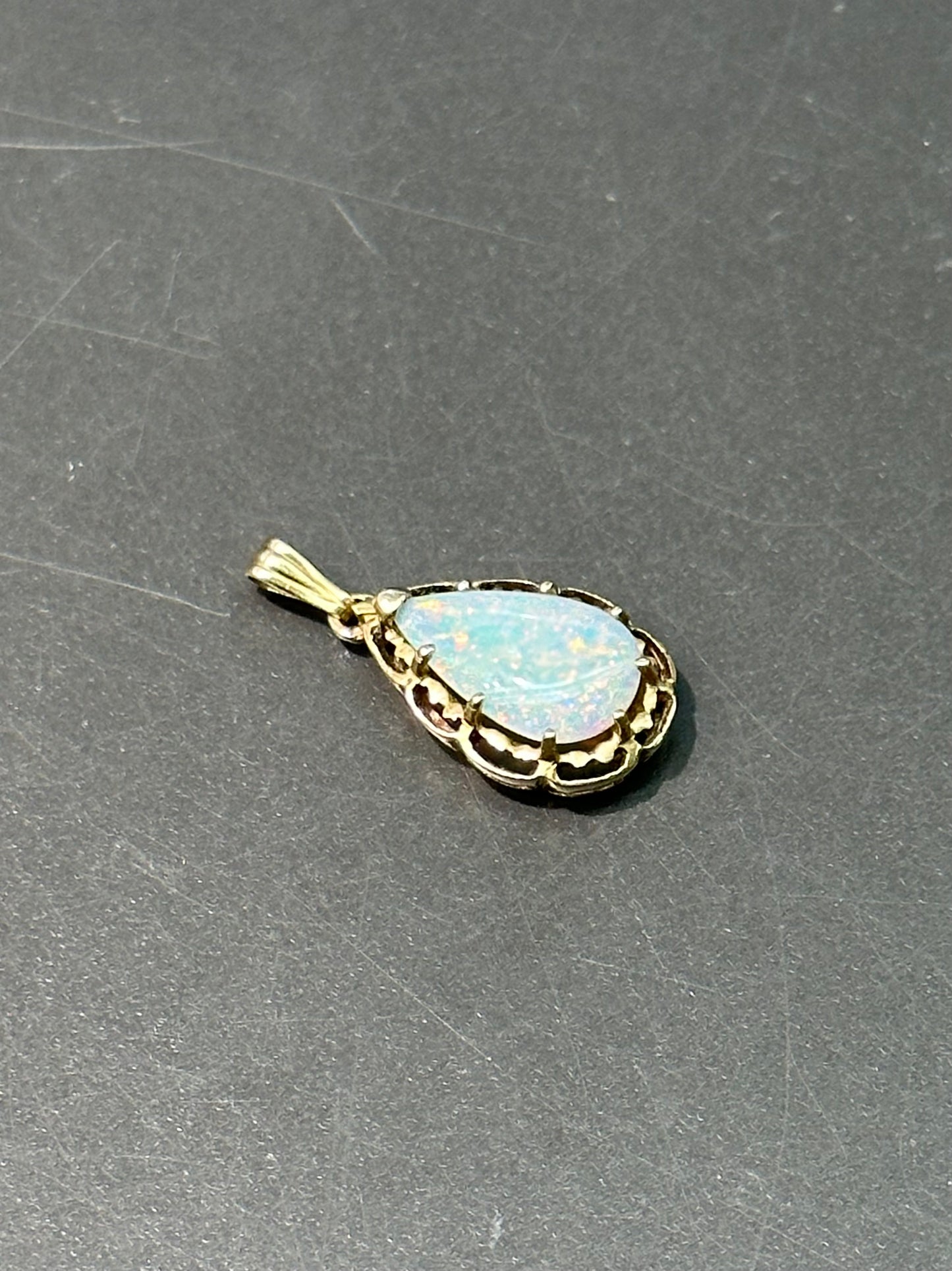 Victorian Style 14K Gold Drop Opal Pendant