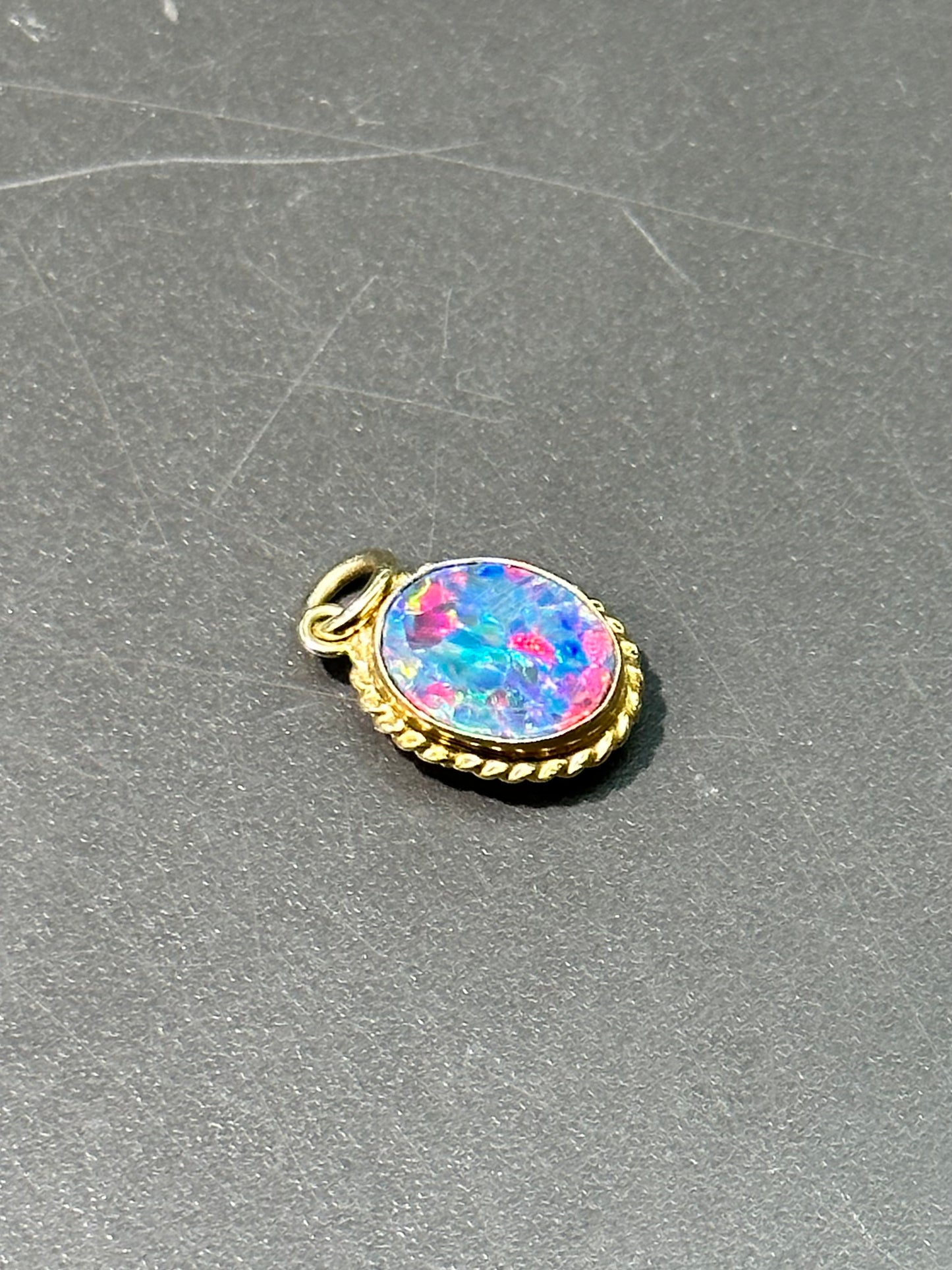 Vintage 14K Gold Natural Doublet Black Opal Cabochon Charm