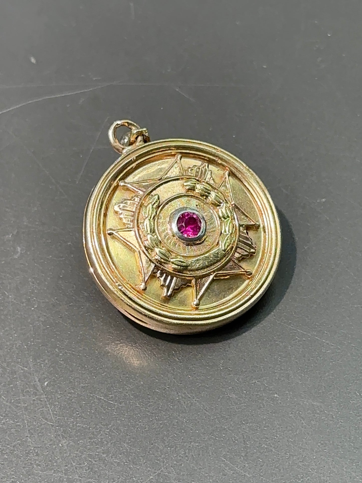 [ON RESERVE] Antique 14K Gold Diamond and Ruby Lion Head Locket Pendant