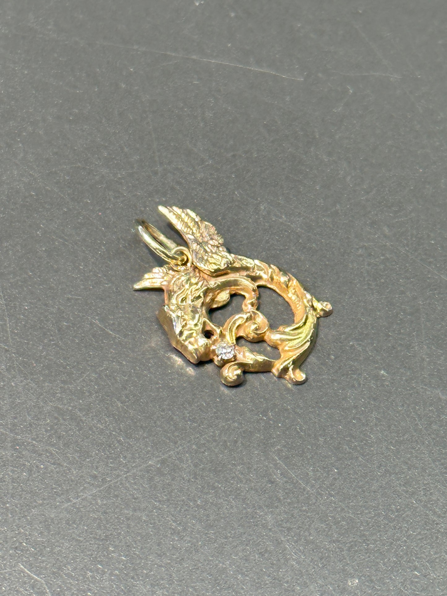 Art Nouveau 14K Gold Diamond Chimera Griffin Charm