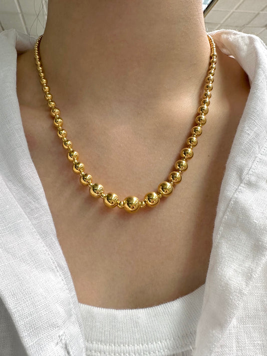 14K Gold Italian Hollow Graduated Bead Necklace