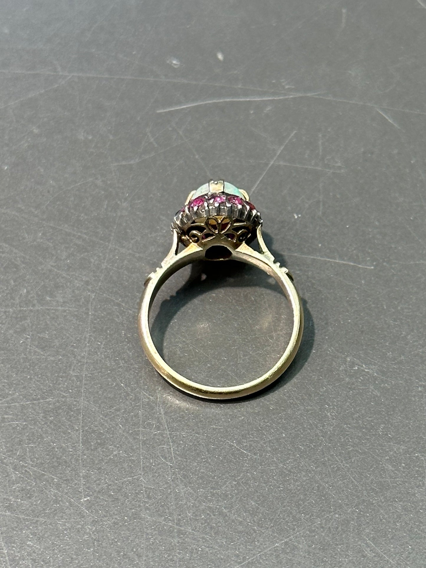 Victorian 14K Gold Ruby and Opal Halo Ring